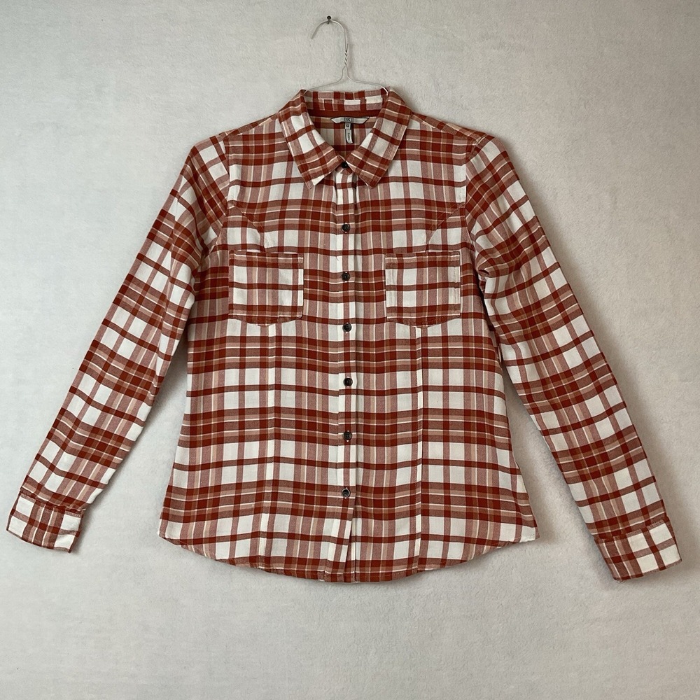 BKE Buckle Shirt Women's M Brown Cream Plaid Flannel Long Sleeves Collar‎